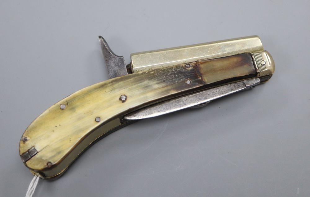 An Unwin and Rodgers combination percussion pistol and knife, 16.5cm,